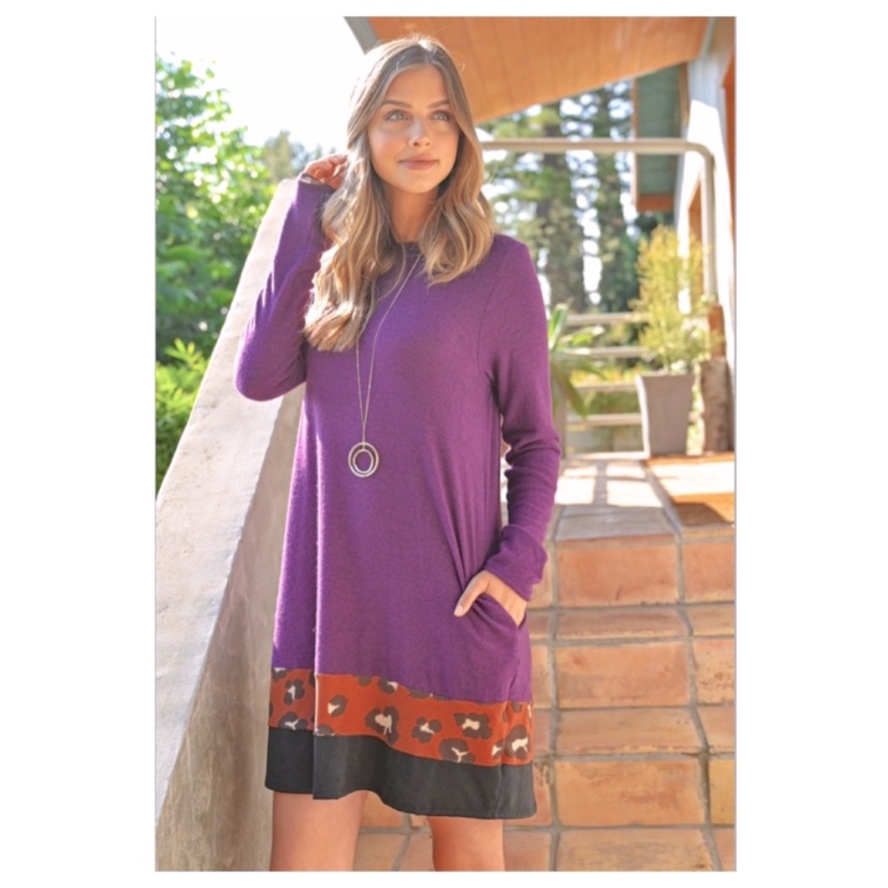 Long sleeve animal print dress